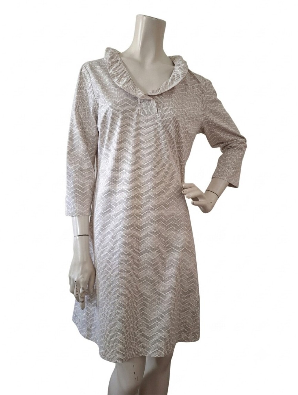 J. McLaughlin Durham Dress Women's L Beige Chevron Catalina Cloth